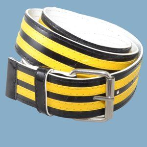 Black and Yellow Striped Vinyl Fashion Belt